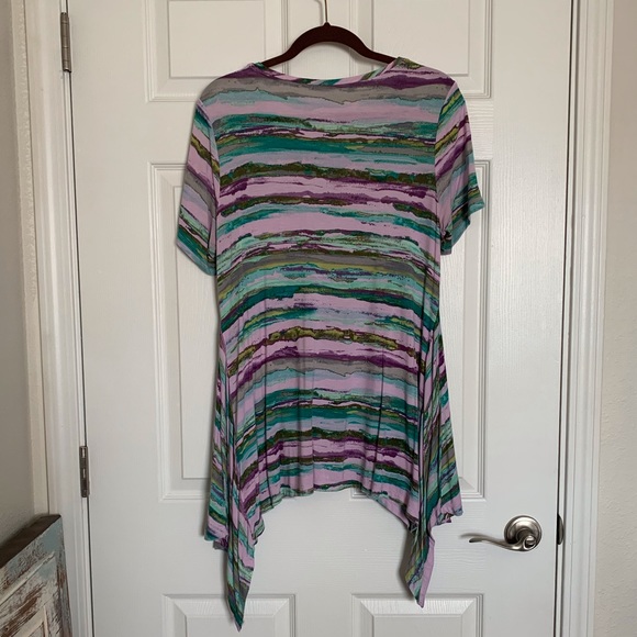 EUC - LOGO by Lori Goldstein Stripe Print Knit Top with Hem Detail - Picture 2 of 6